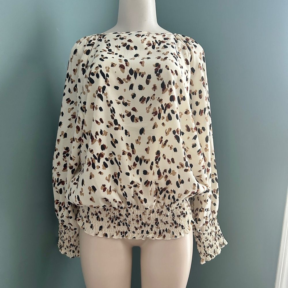 SHEIN Cream and Brown Leopard Spot Patterned Blouse Plus Size 2X